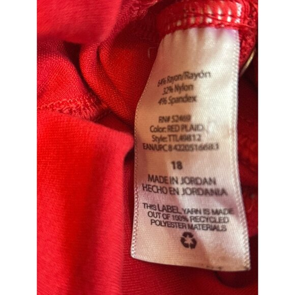 Womens Time and Tru Red Plaid Stretch Ponte Pants Sz 18 Front Zipper 2 Back Pkts - Picture 10 of 13
